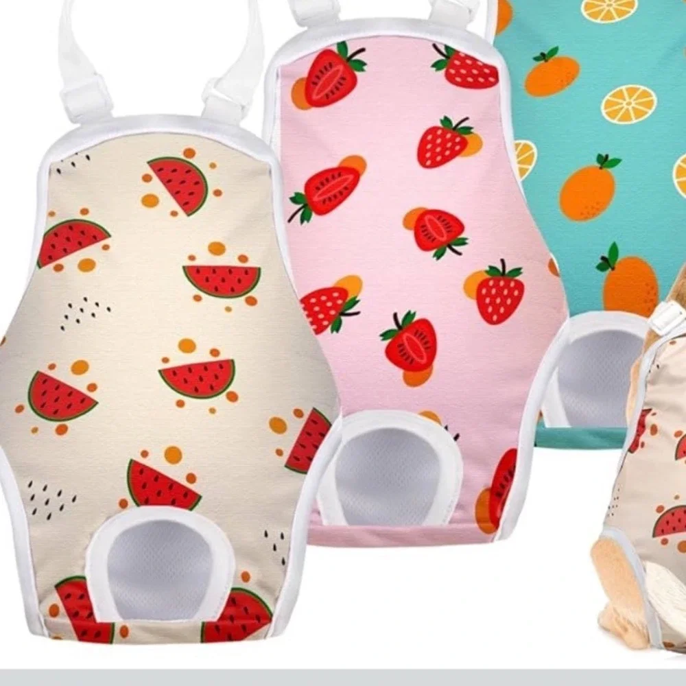 New Reusable‎ Female Dog Diapers with Suspenders Fruit Print Large